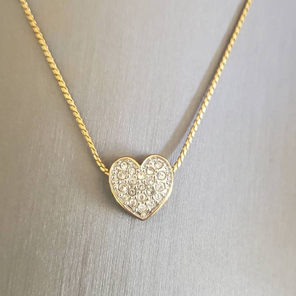 Swarovski Gold Heart Pendant Necklace with Clear Crystals
